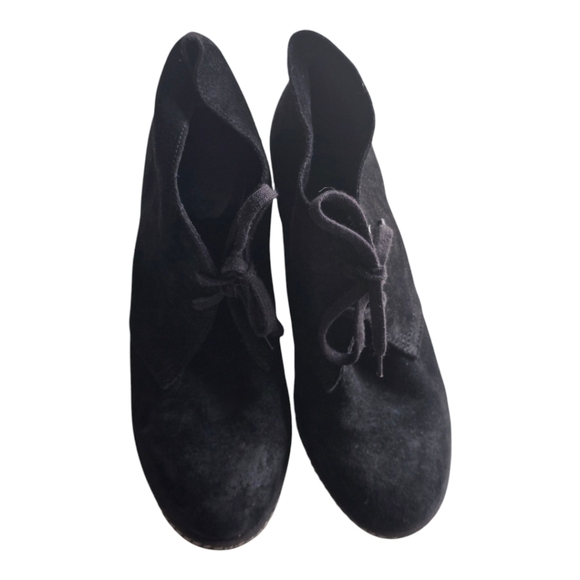 J Crew MacAlister Black Tan Suede Wedge Ankle Boots Womens 8 Lace Made In Italy - Picture 6 of 14